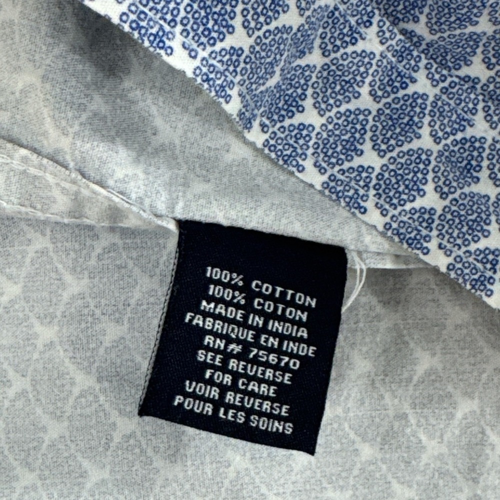 Nickel & Iron Mens Blue White Geometric Fan Print Cotton Short Sleeve Shirt L - Picture 4 of 5